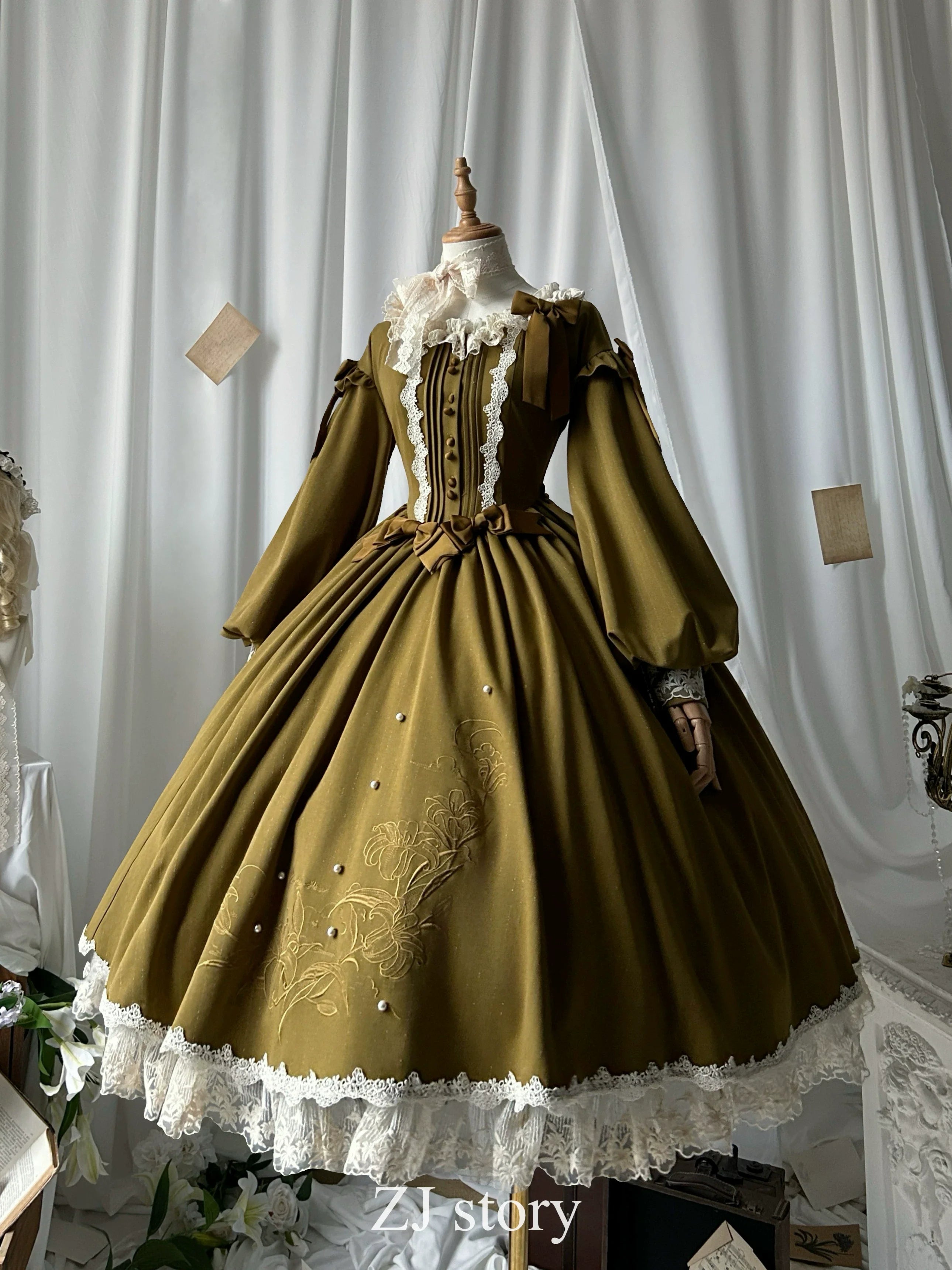 Embroidered Classic Lolita OP Dress, Lace Trim Shirt and Accessories - image 19