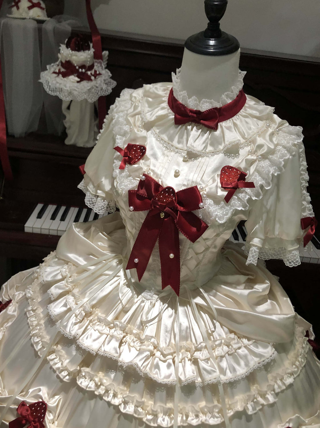Paria Cream Strawberry Satin Lolita OP Dress and Accessories - image 9