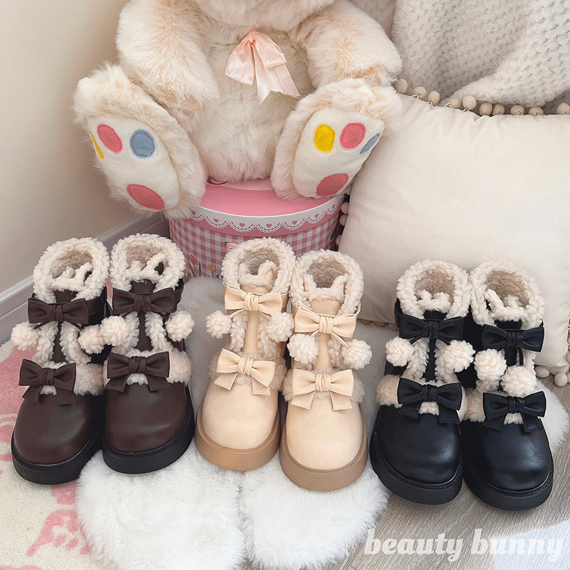 Furry Bear - Winter Cute Lolita Short Snow Boots - image 2