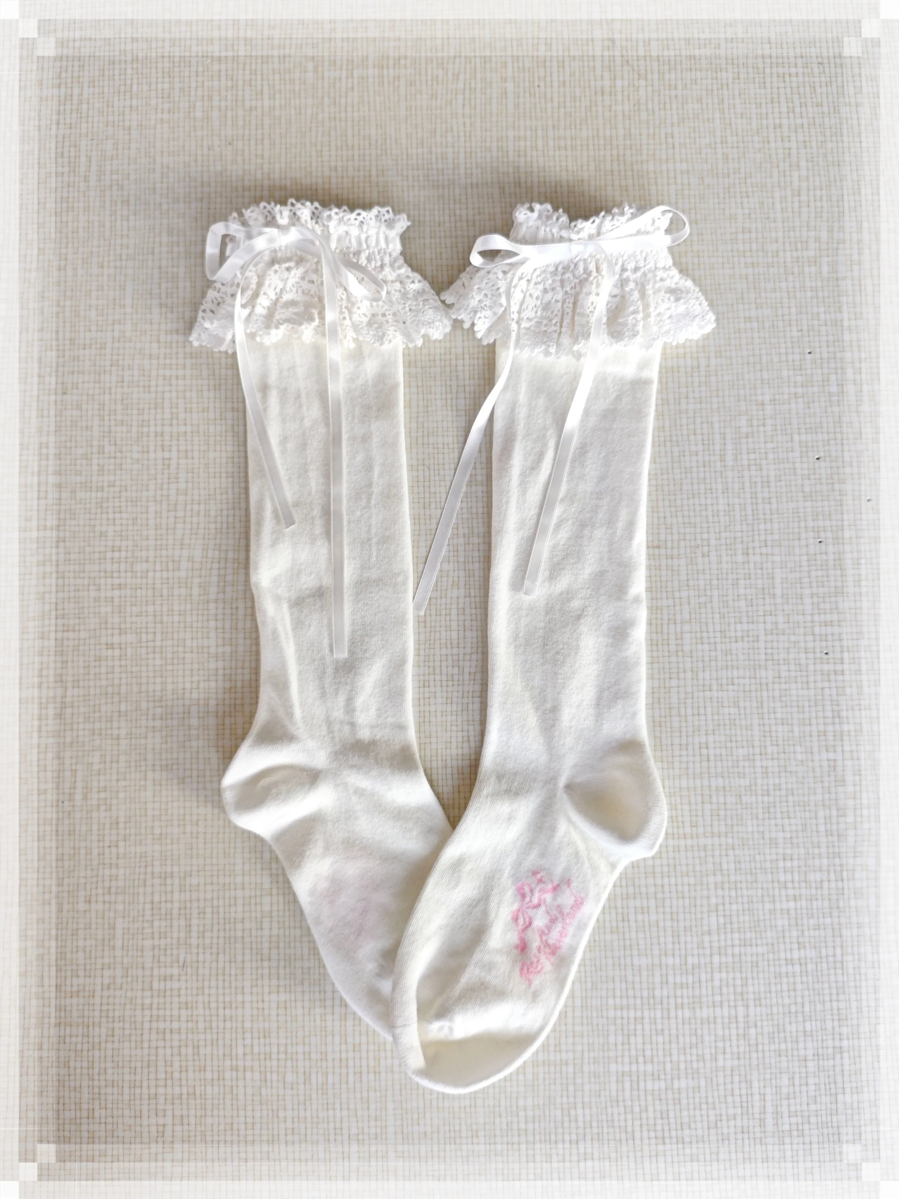 Cotton Old School Lolita White Socks with Colorful Ribbon Bows - image 18