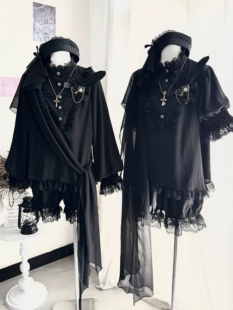 Black Moonlight - Ouji Lolita Chiffon Shirt Outfit Collection - image 8