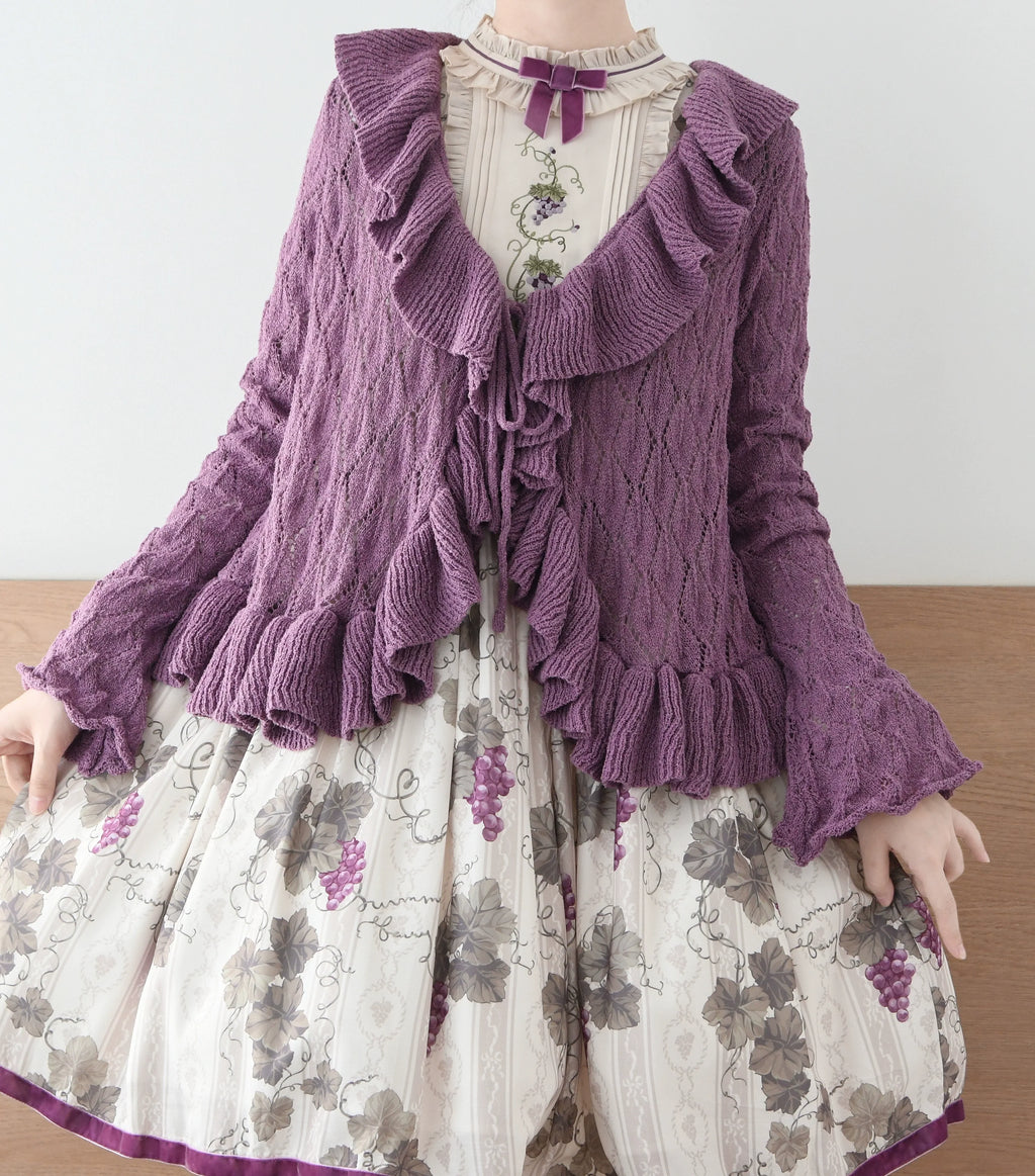 Sunset Bouquet - Elegant Lolita Cardigan, Flounce Hem - image 2