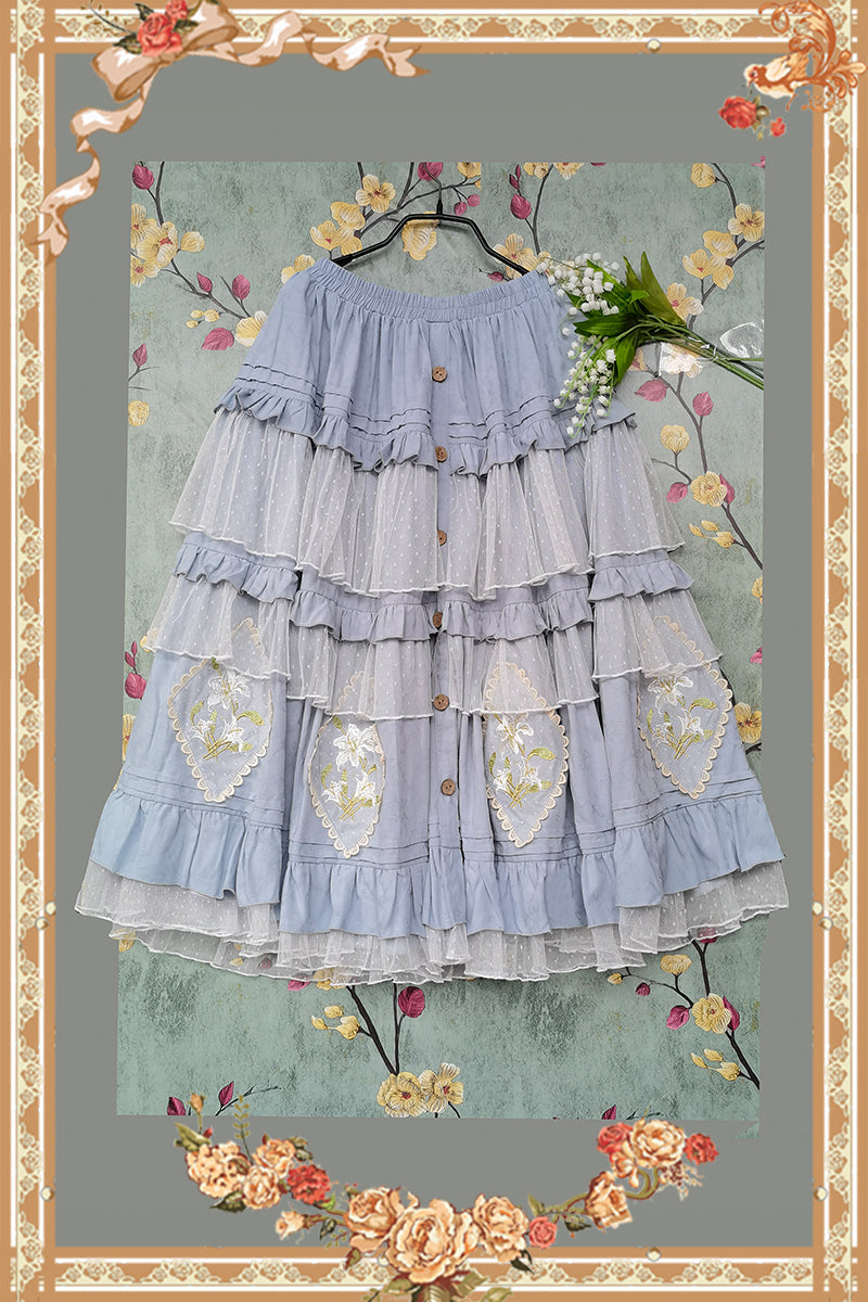 Melaleuca Lily - Embroidery Country Lolita Blouse and Skirt and Accessories - image 12