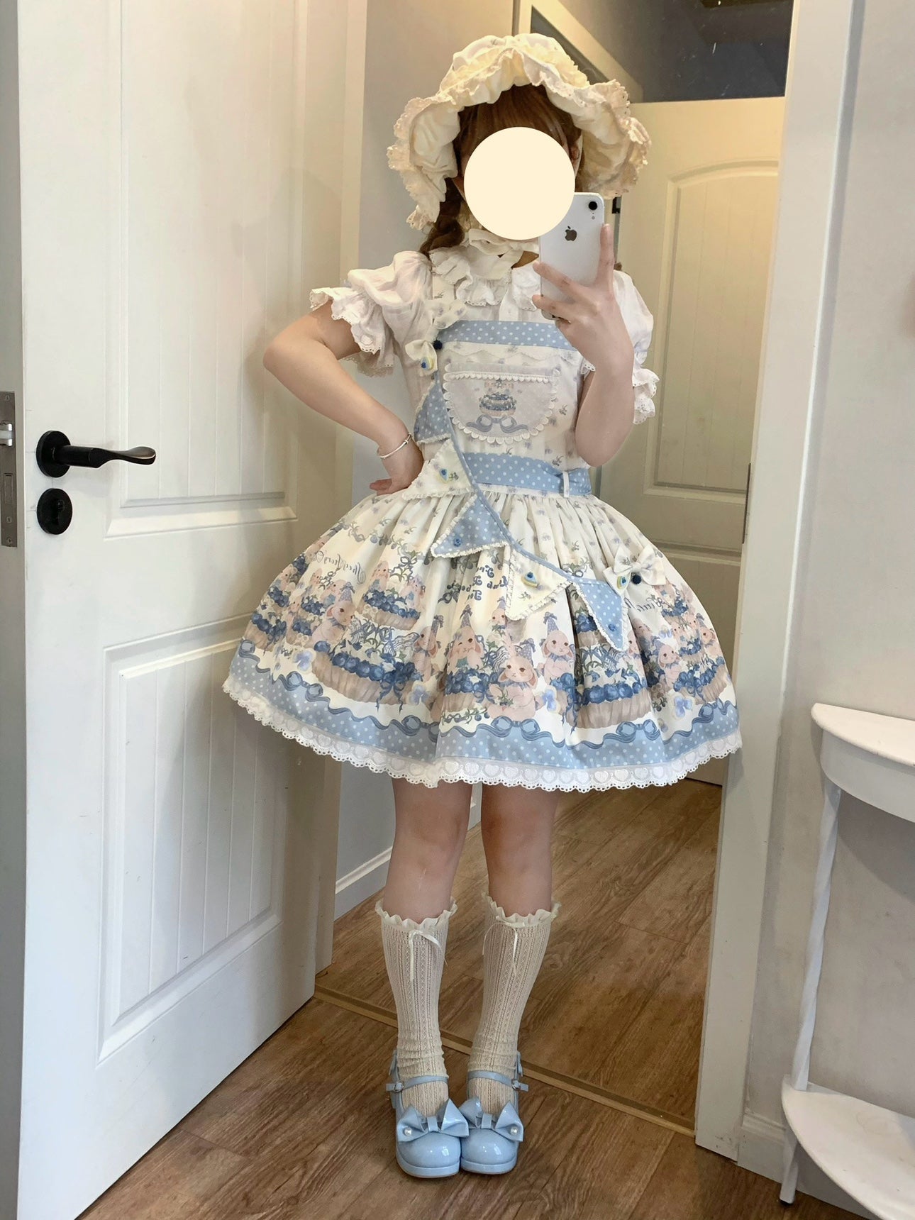 Blueberry Tart Party - Sweet Blue Lolita Salopette Dress Blueberry Tart Print JSK Dress and Accessories - image 11