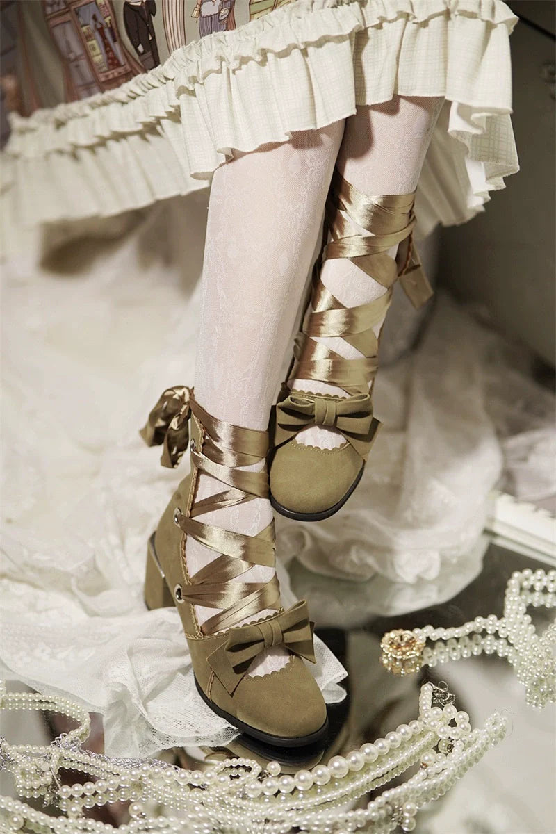 Muse Kiss - Elegant Lolita Shoes Lace-up Bow Heels Round Toe - image 15