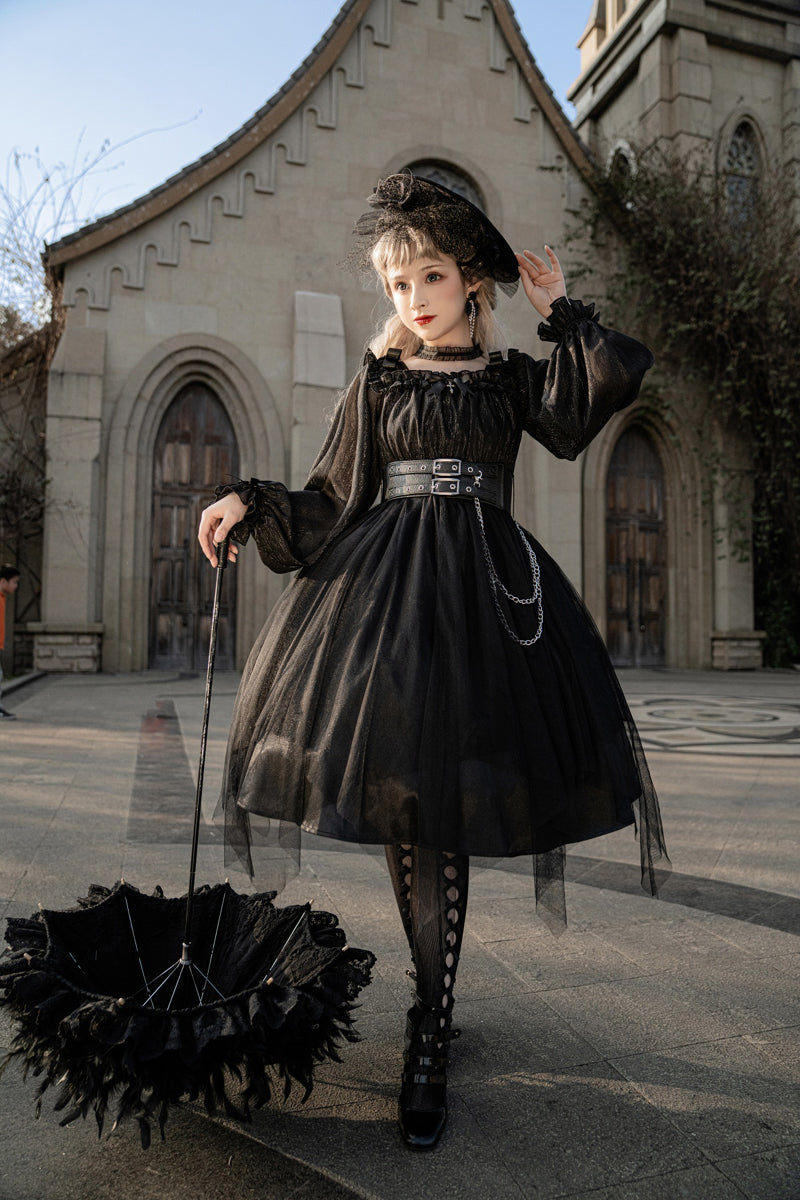 Gothic Lolita High Waist Black Dress - image 9