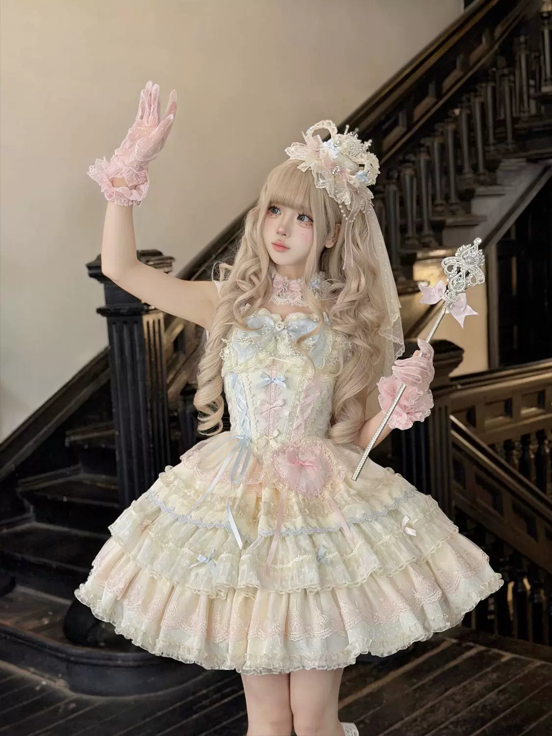 Cloud Whale Dream - Sweet Lolita Corset JSK Dress, Tiered Hem & Bows - image 7