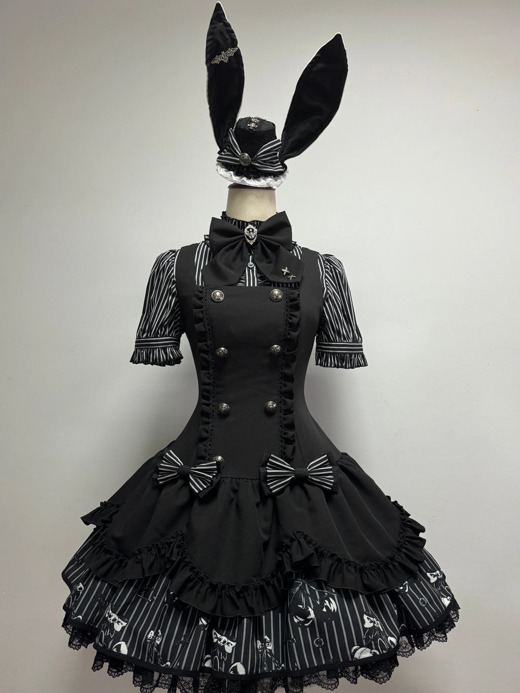 Dark Lord - Gothic Lolita Striped JSK Set, Skull Print - image 1