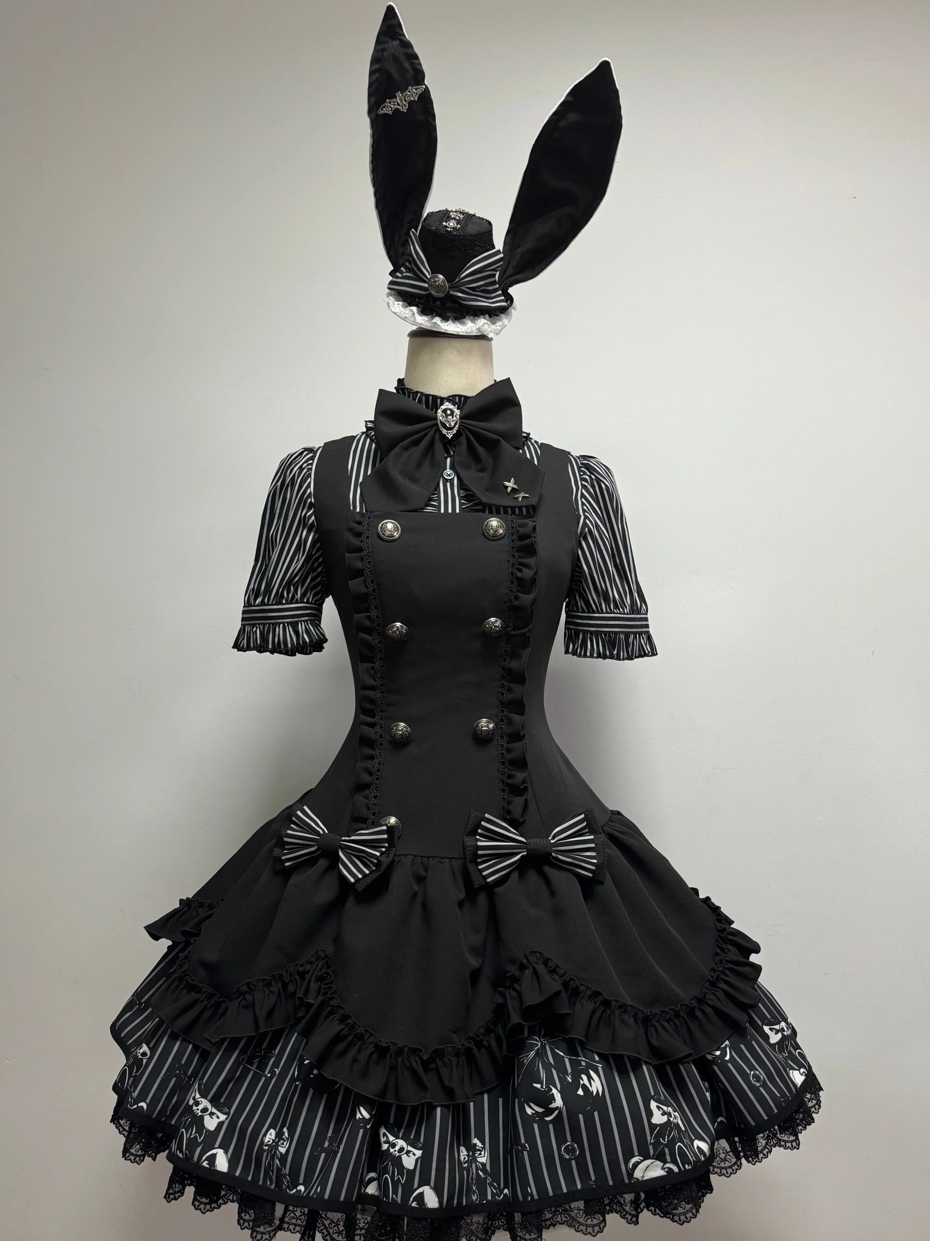 Dark Lord - Gothic Lolita Striped JSK Set, Skull Print - image 1