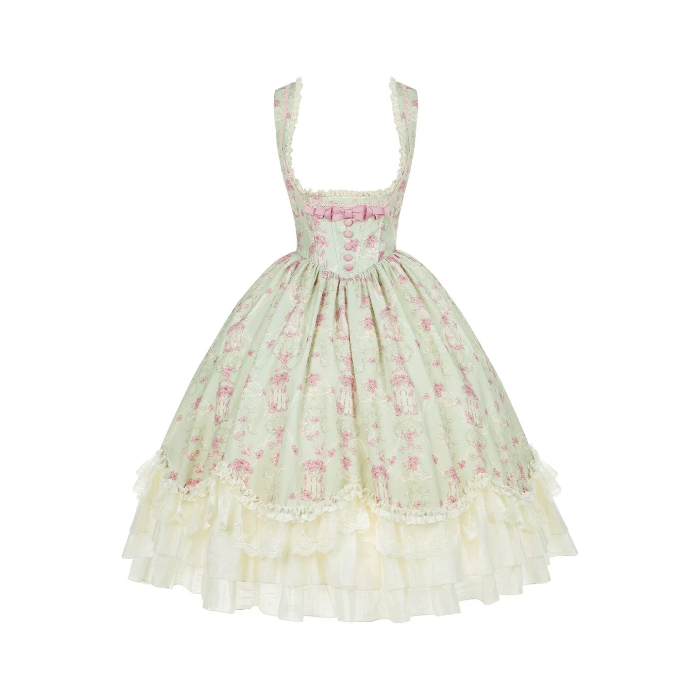 Wind Swept Roses - Classic Lolita Rose Printed Dress Set, Petal Hem - image 4