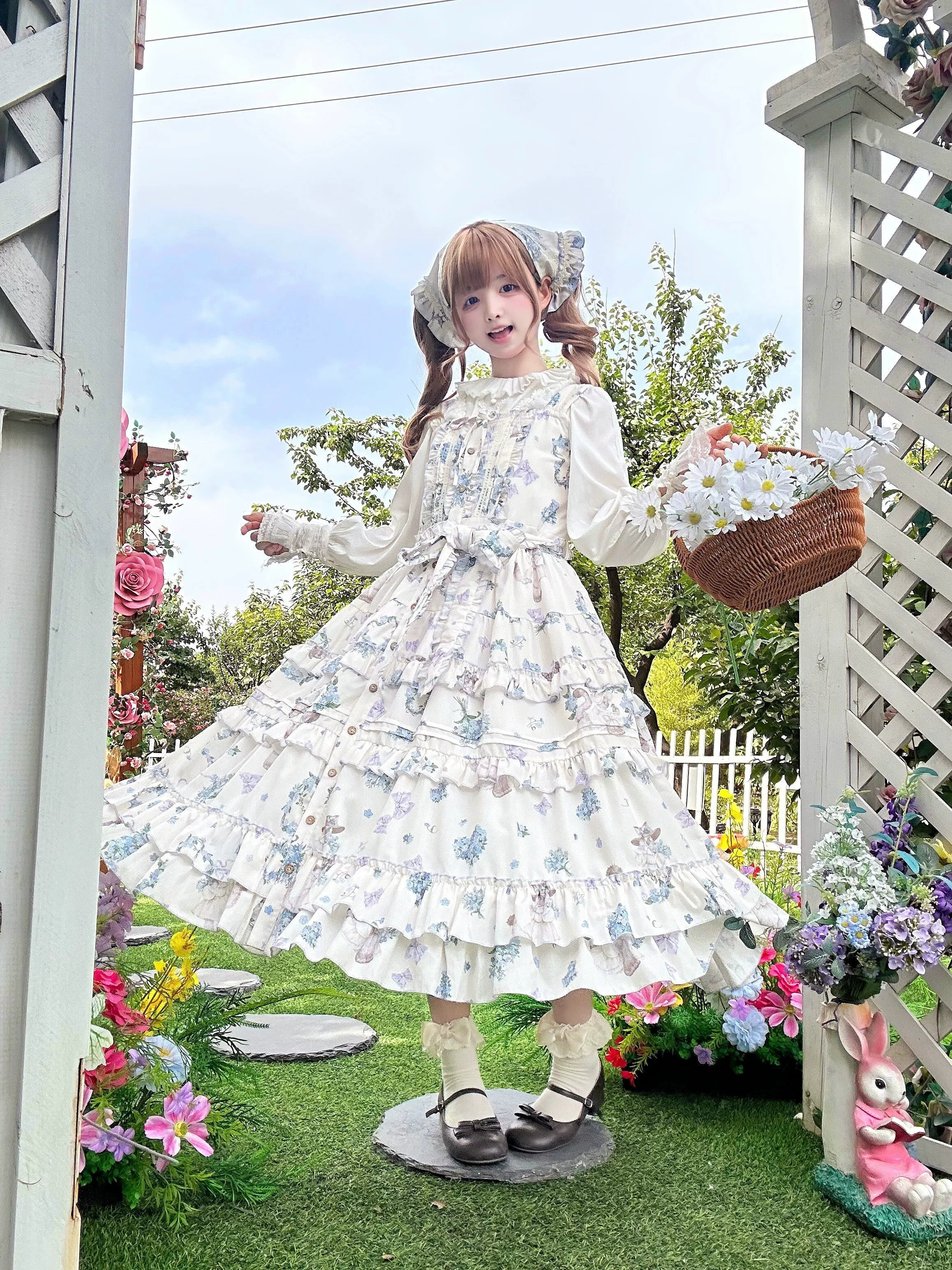 Meow Wreath - Classic Lolita Button Closure JSK Dress, Cat and Wreath Print - image 4