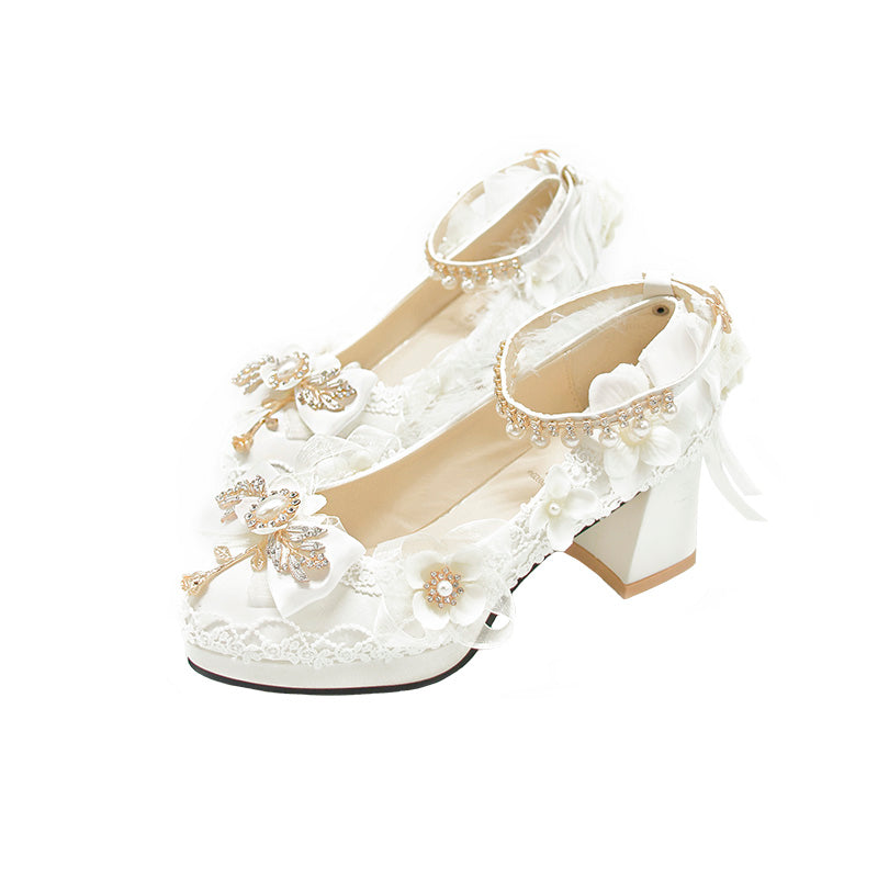 Wedding Lolita Floral Pointed Toe Heels - image 5