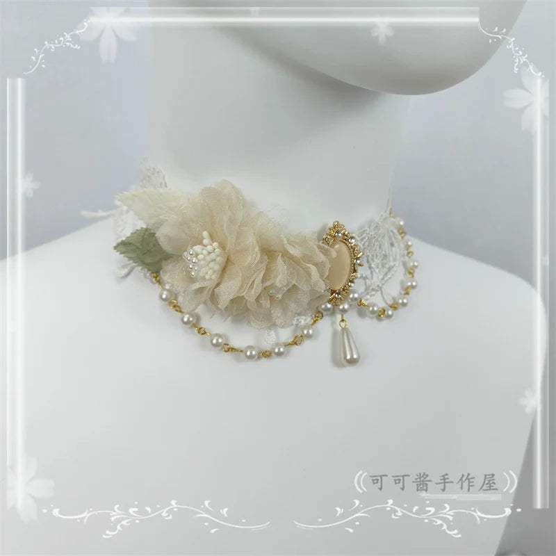 Elegant Lolita Necklace Rose Gemstones and Pearl Necklace - image 12