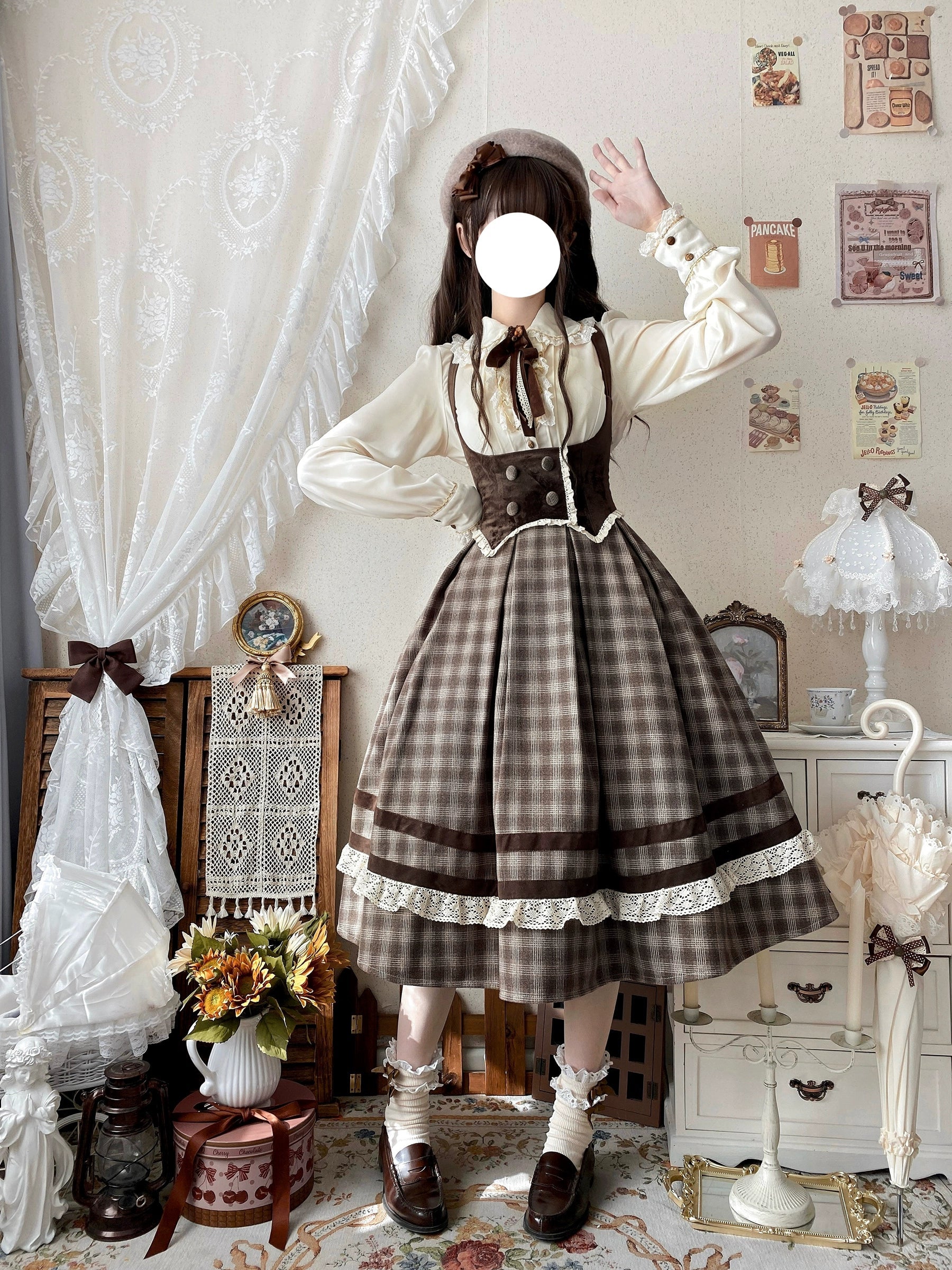 Chestnut Autumn - Plaid Classic Lolita JSK, Bust Supporting and Accessories - image 4