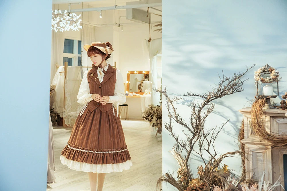 Rose Doll - Elegant Lolita Striped Fishbone Skirt - image 42