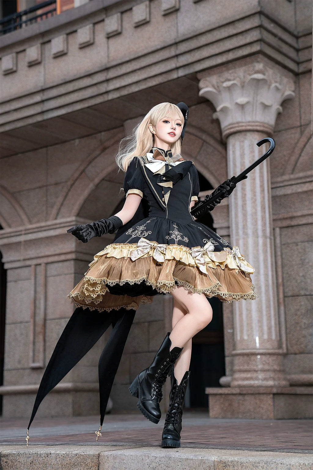 Glitter Oath - Military Lolita OP Dress with Detachable Split Tail Cloak - image 6