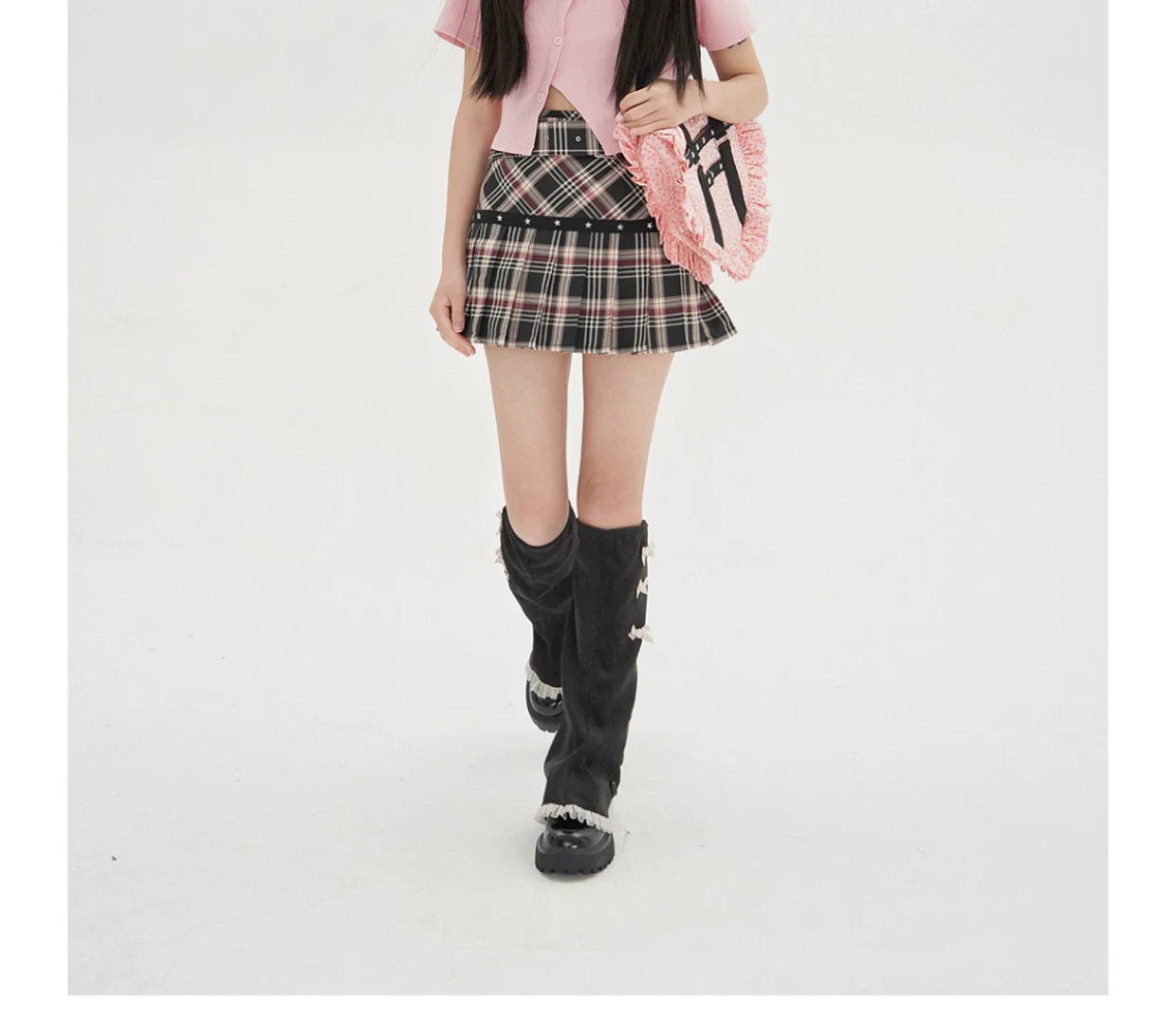 Vintage Lolita Heart Shaped Plaid Dot Print JK Uniform Bag - image 14
