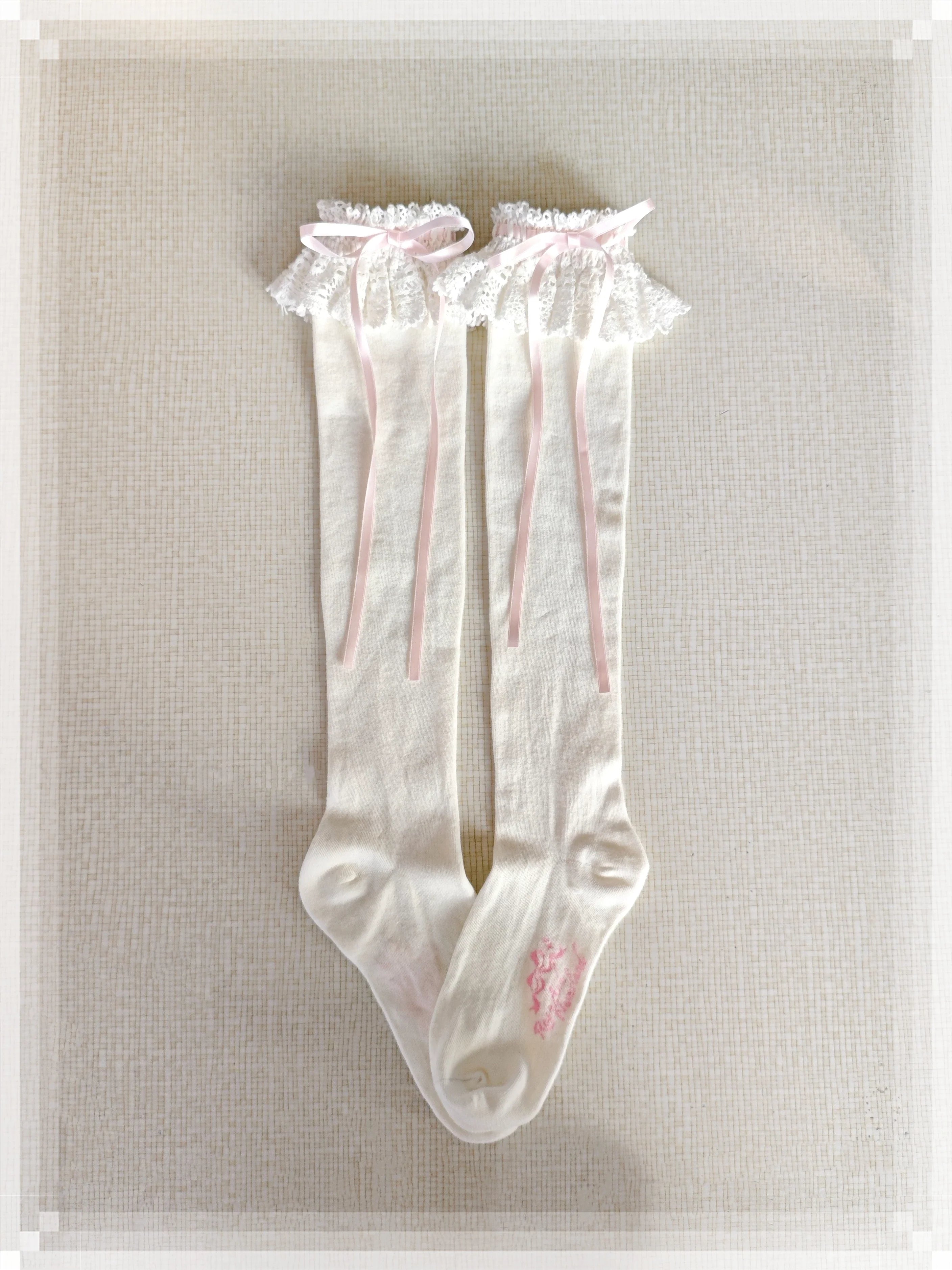 Cotton Old School Lolita White Socks with Colorful Ribbon Bows - image 16