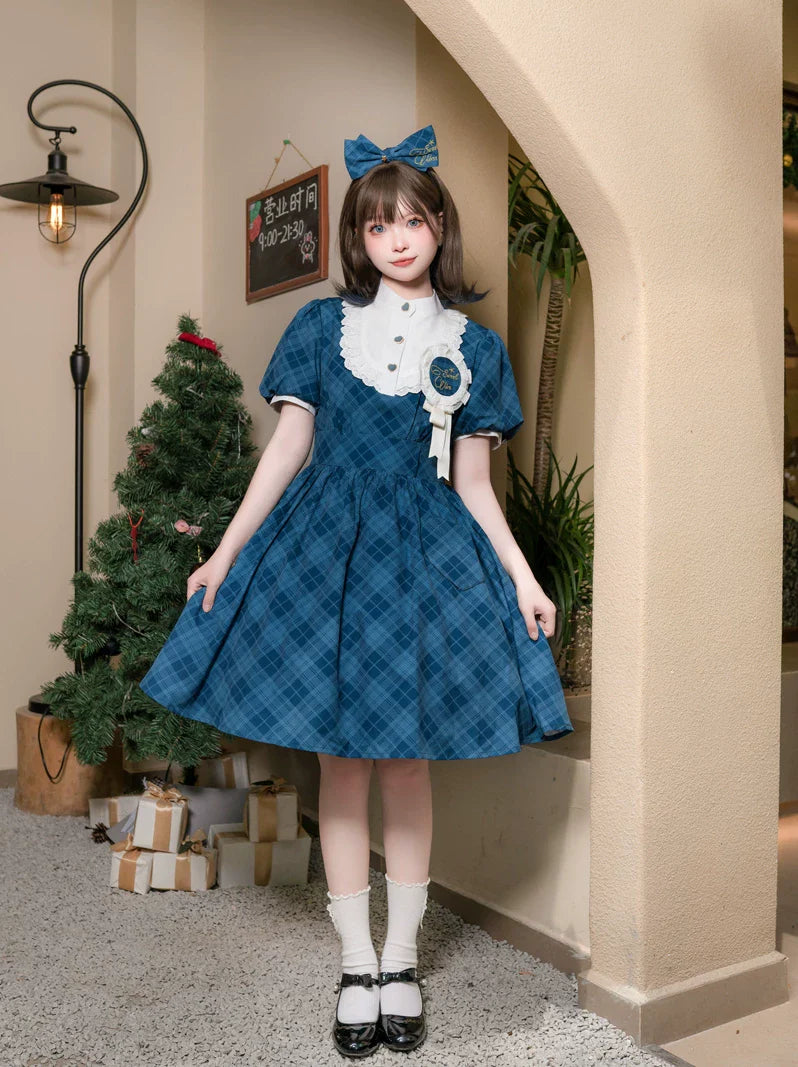 Showa Girl - Classic Lolita Showa Retro Idol Plaid OP Dress - image 2