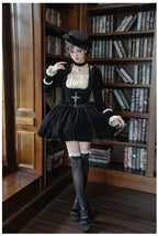 Apocalypse - Gothic Lolita Velvet OP Dress Set, Fishbone Waist - image 14