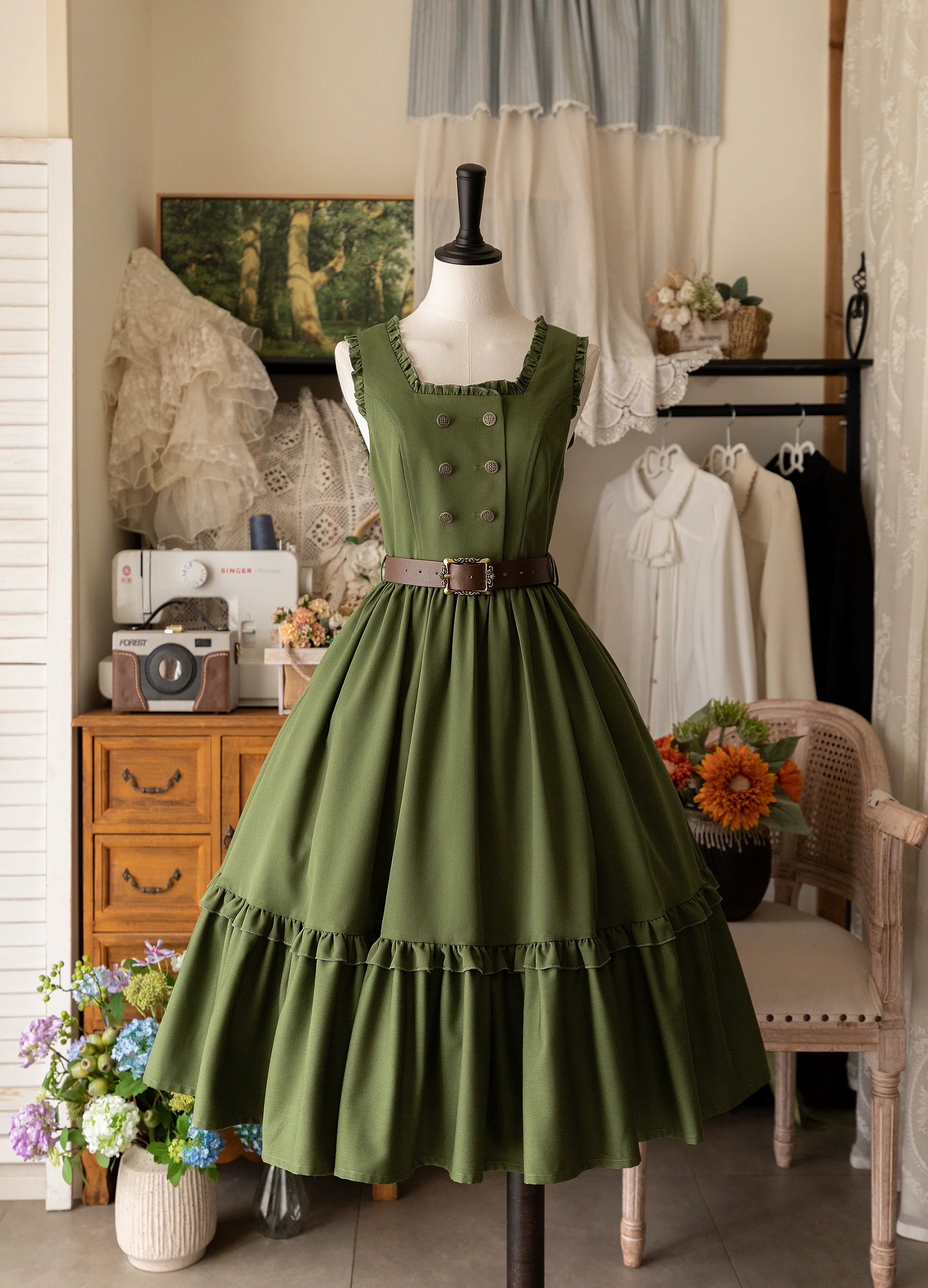 Little Manor - Classical Lolita JSK Dress & Long Sleeve Blouse - image 2