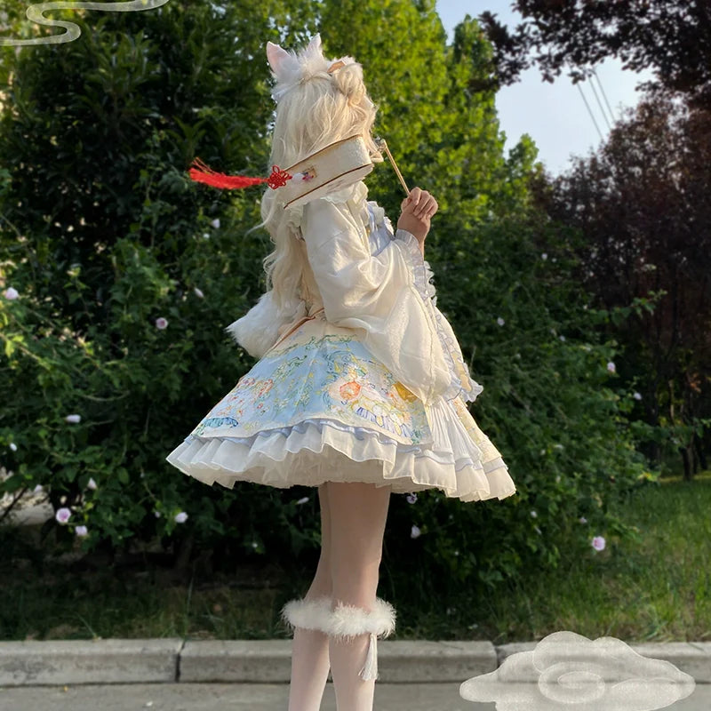 Laurel - Kawaii Han Lolita Jumper Dress Rabbit Print and Accessories - image 7