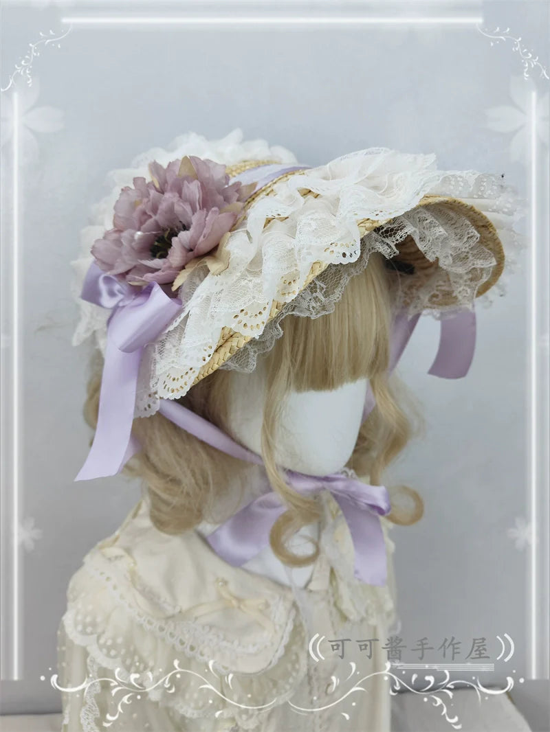 Country Lace Flower Lolita Bonnet, Multicolor - image 32