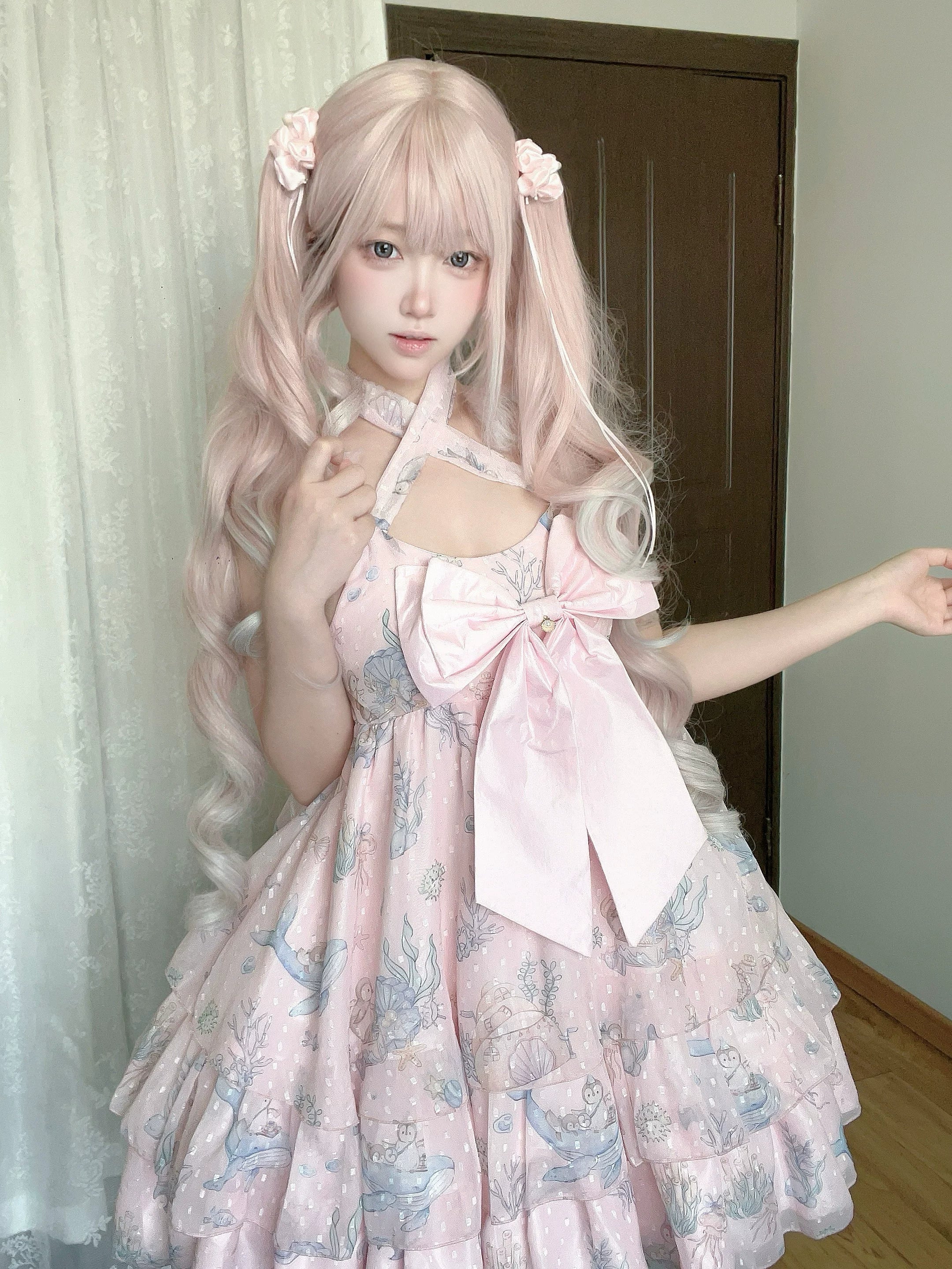 Ocean Sweetheart - Chiffon Sweet Lolita JSK Dress, Whale & Jellyfish Print - image 3