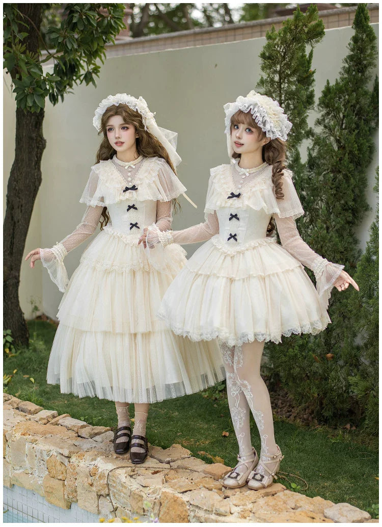 White Mist Promise - Classic Lolita Corset OP Set, Edwardian Collar & Tiered Hem - image 12