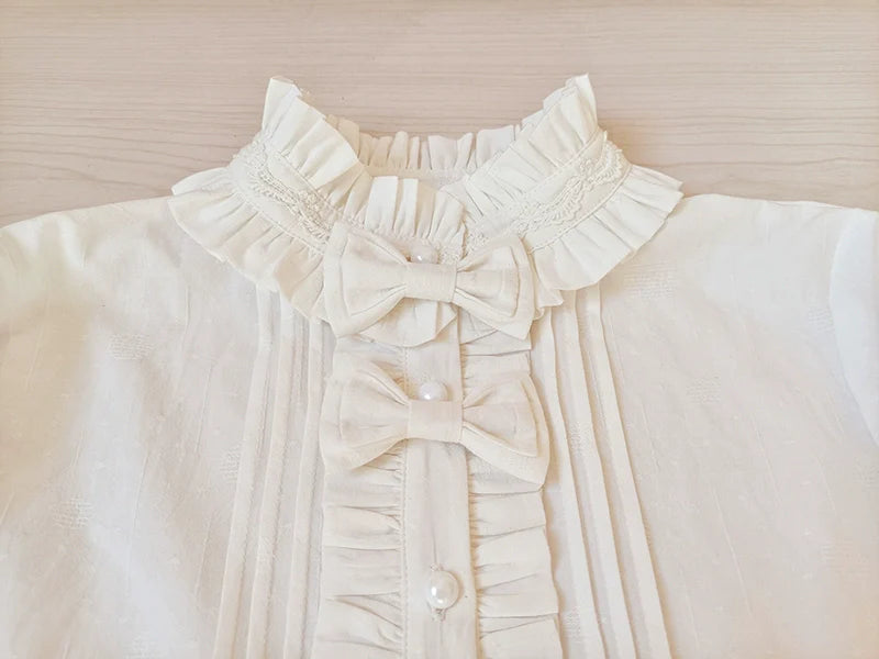 Winter Cotton Lolita Blouse White Long Sleeve Stand Collar Shirt - image 10