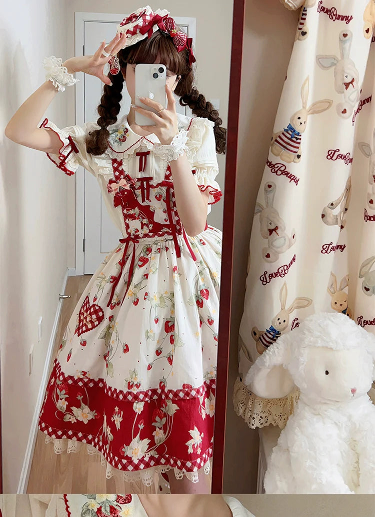 Sweet Lolita Shirt Strawberry Embroidery Ivory Blouse - image 18