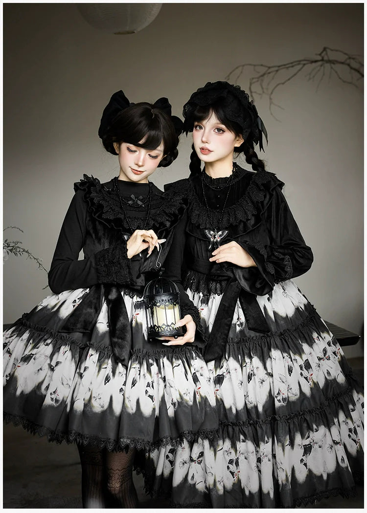 Dead Leaf Butterfly Gothic Lolita JSK and OP Dress Set - image 11