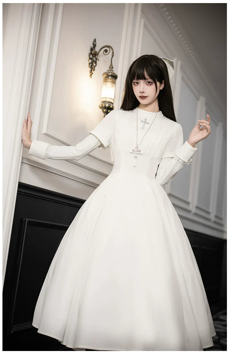 Nihil - Gothic Nun Lolita OP Dress, Irregular Hem Cape and Accessories - image 34