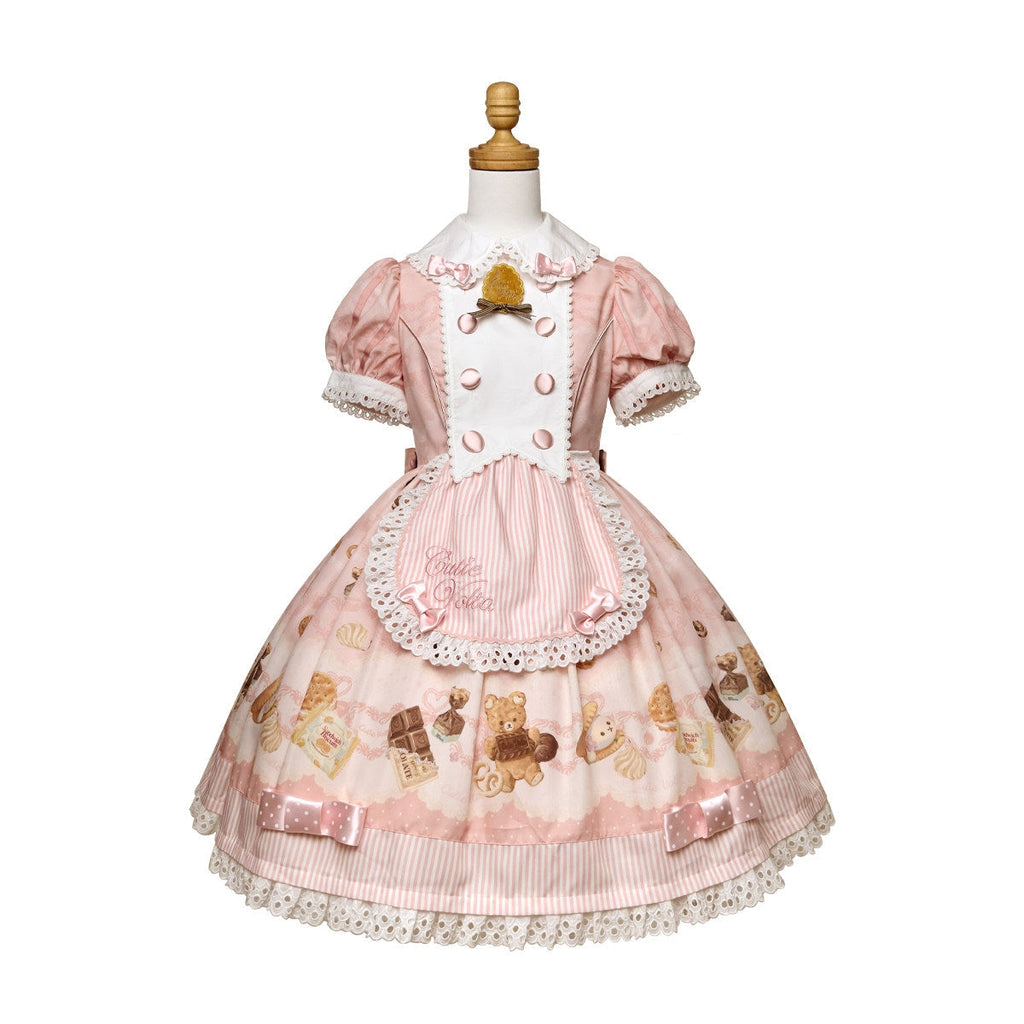 Patisserie Forever Happiness Pink Apron Sweet Lolita OP Dress Set - image 4