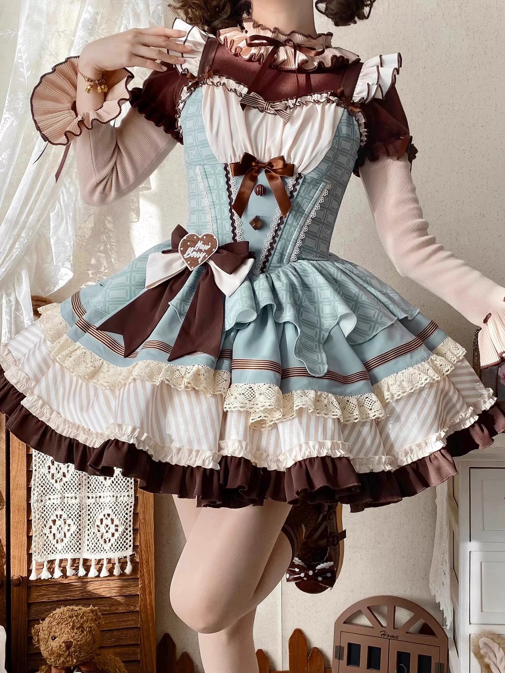 Thin Choco - Sweet Lolita Petite JSK Puffy Mini Dress KC - image 14