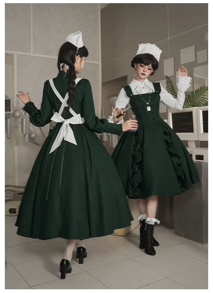 Abyss Clinic - Gothic Lolita Green Dress Set, Embroidery Accent - image 3