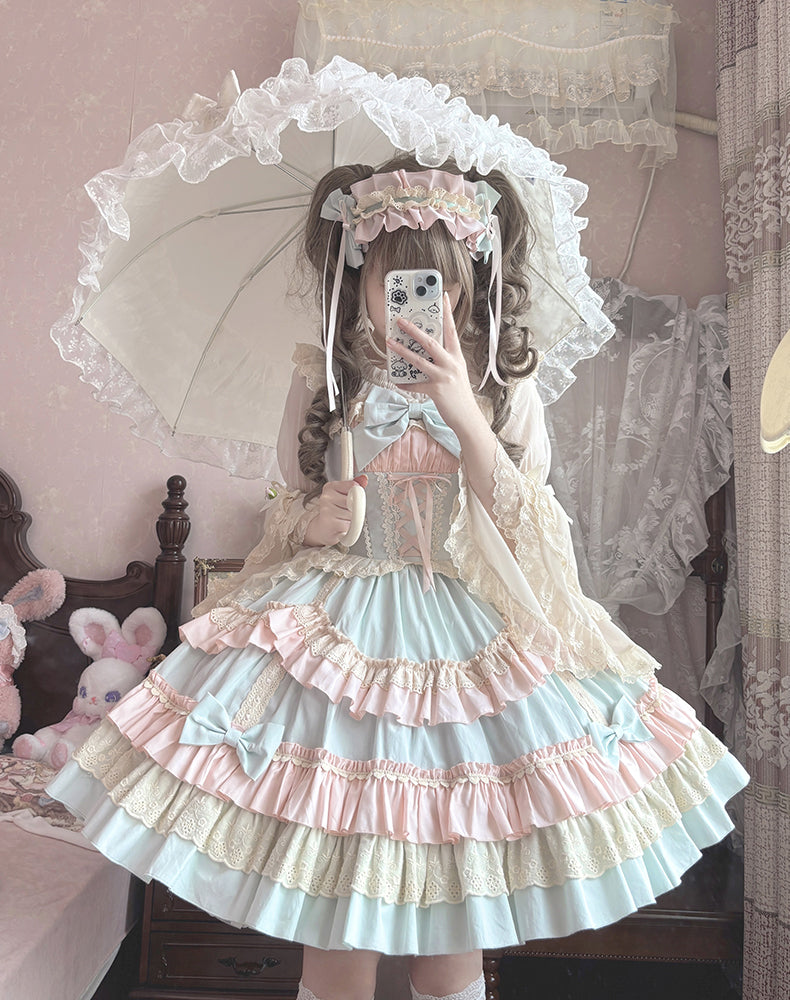 Sweet Mousse - Sweet Lolita JSK in Playful Colors with Bow Decoration - image 1