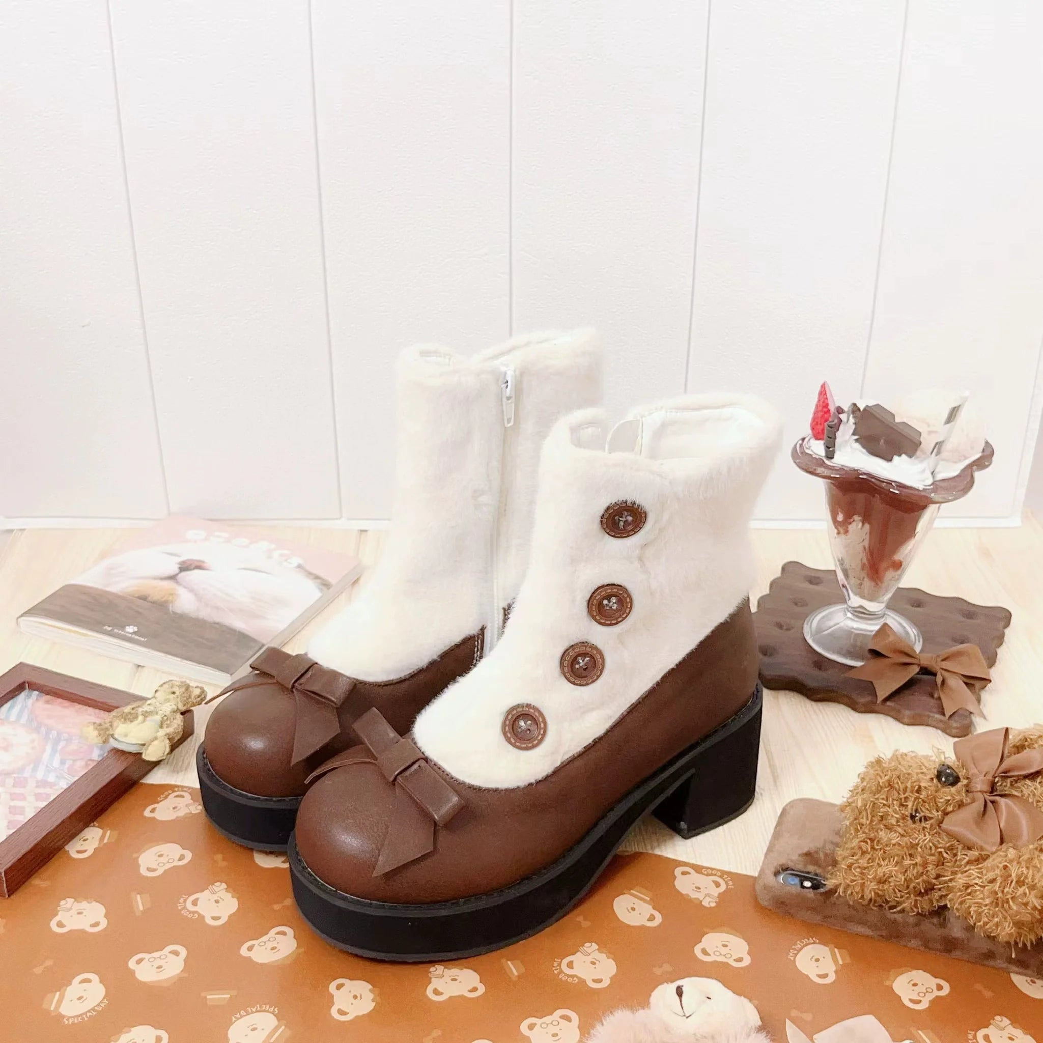 Winter Lolita Boots Fur Mary Jane Lolita Low Heel Shoes - image 59