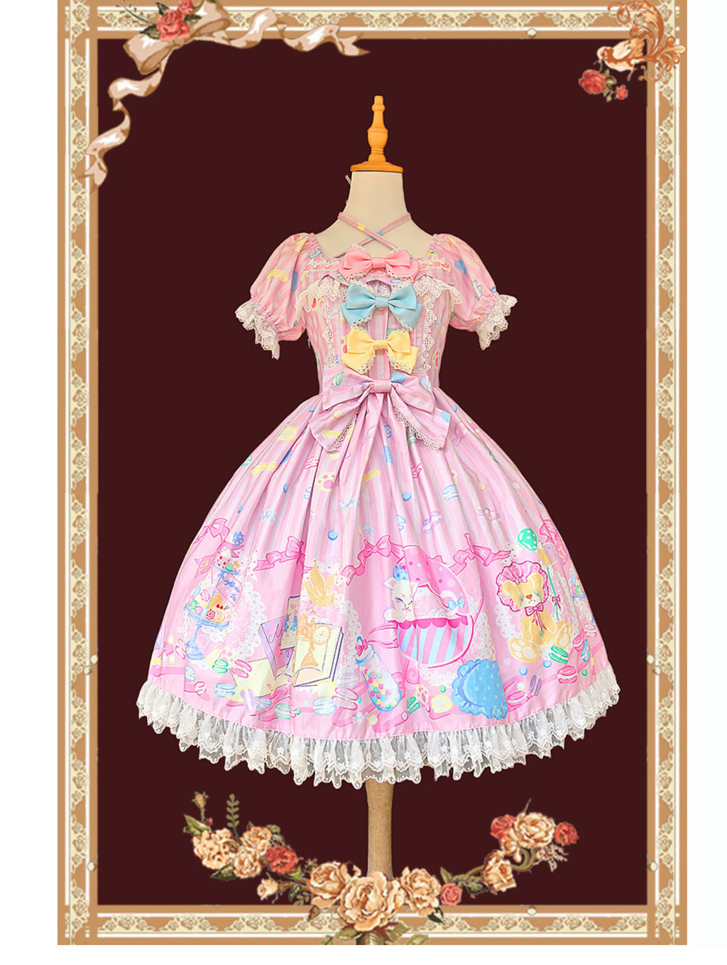 Macaron Dolly House - Sweet Lolita OP Printed Dress, Side Zipper and Accessories - image 1