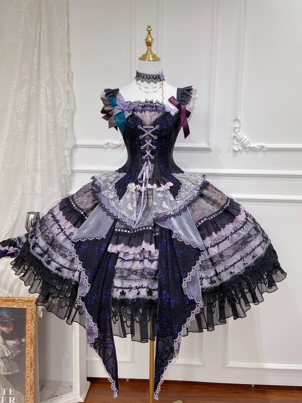 Purple Butterfly on Moonlight Night Gothic Lolita Corset Dress Set - image 6