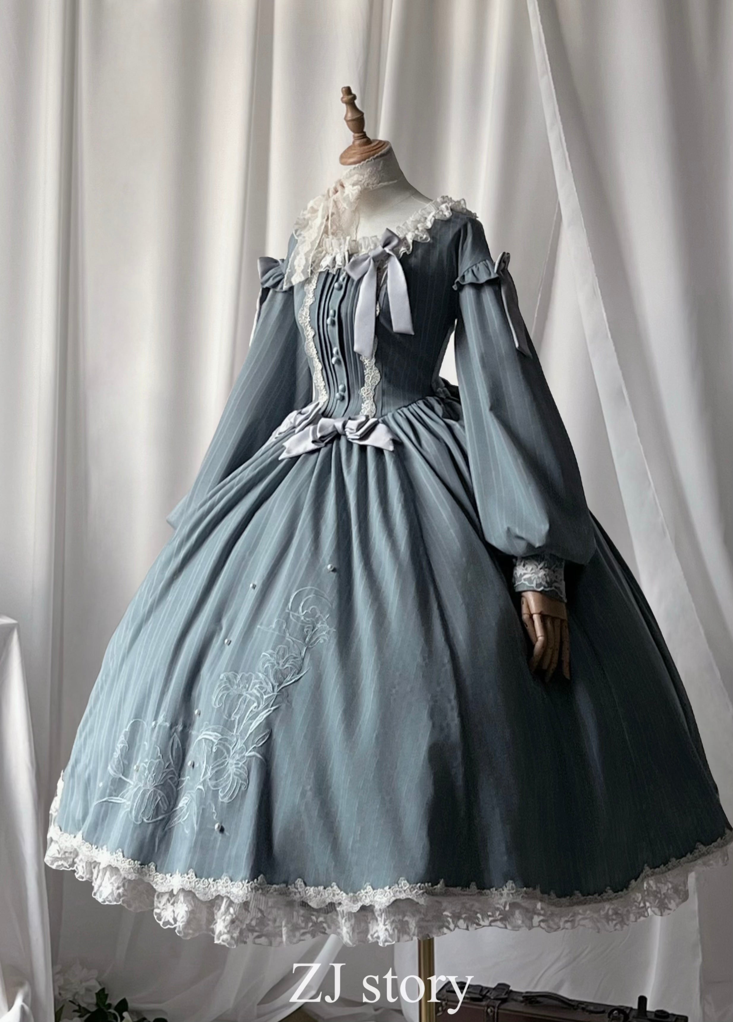 Embroidered Classic Lolita OP Dress, Lace Trim Shirt and Accessories - image 17