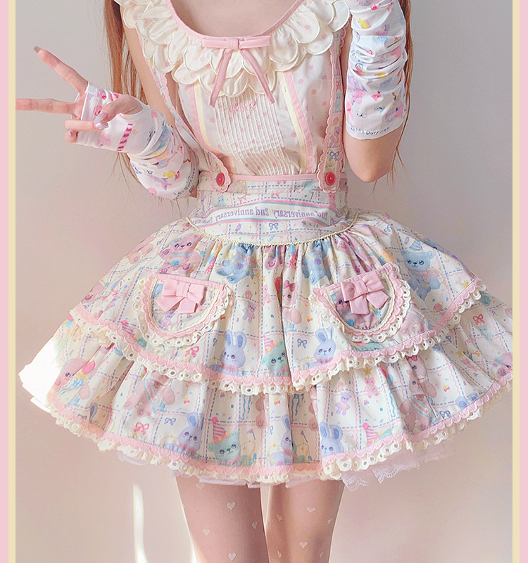 Starry Pudding Bear - Sweet Lolita JSK and Printed OP Dress - image 12