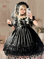 Whisper of Stars - Vintage Lolita Black OP Dress, Constellation-Themed - image 1