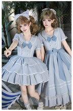 Seven-Day Bell - Blue Classic Lolita Striped OP Dress, Sailor Collar - image 3