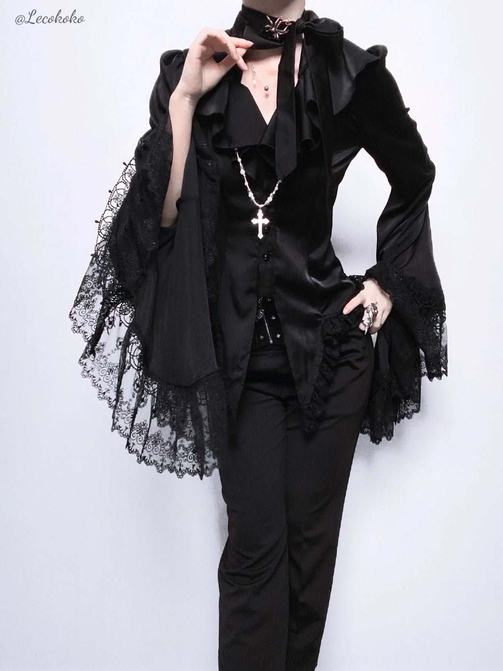 Butterfly Shadow - Gothic Lolita Ruffled Tailcoat Blouse - image 7