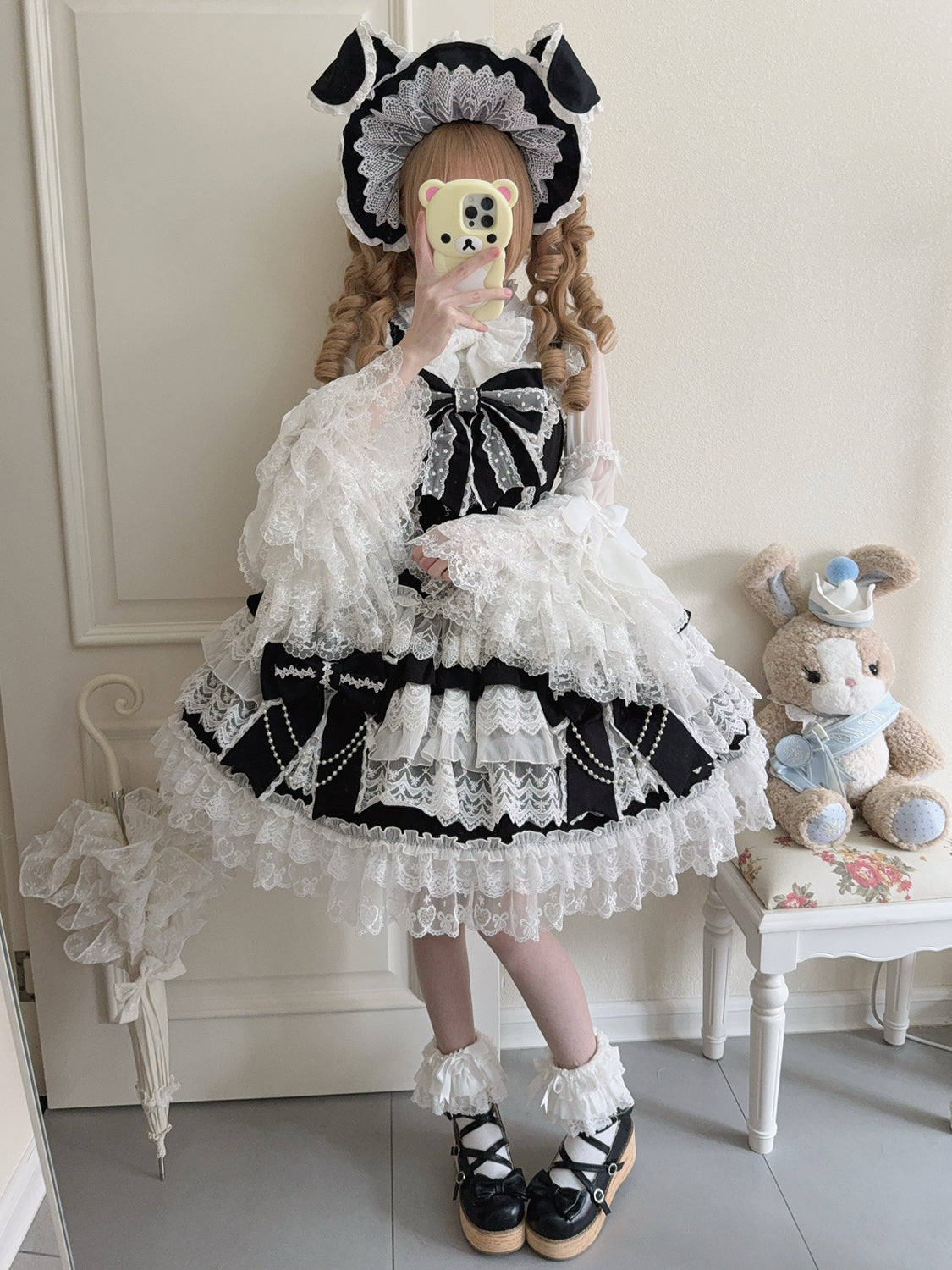 Cross Heart Knot - Sweet Lolita JSK Suit Tiered Ruffles Dress with Lace Blouse - image 7