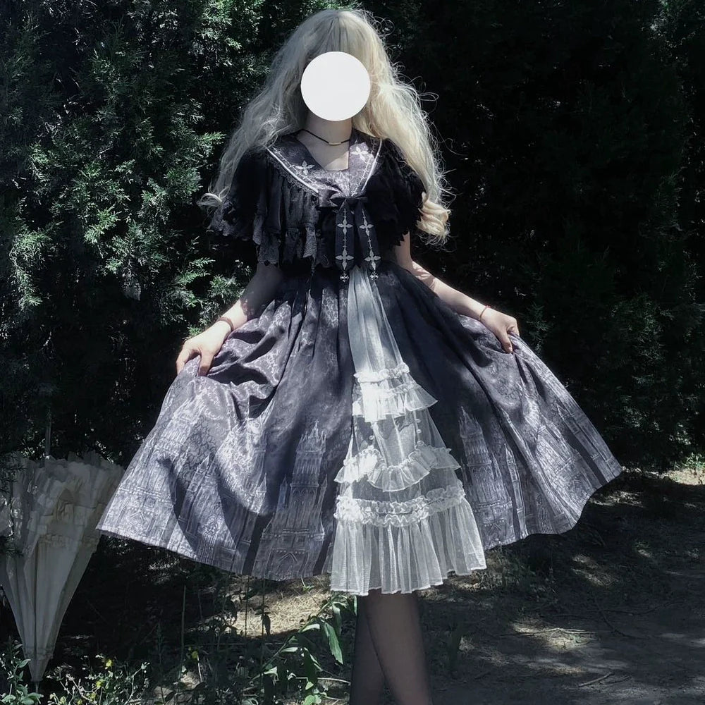 Silent Church - Gothic Lolita JSK Dress Printed Dress Thin Shawl Set - image 7
