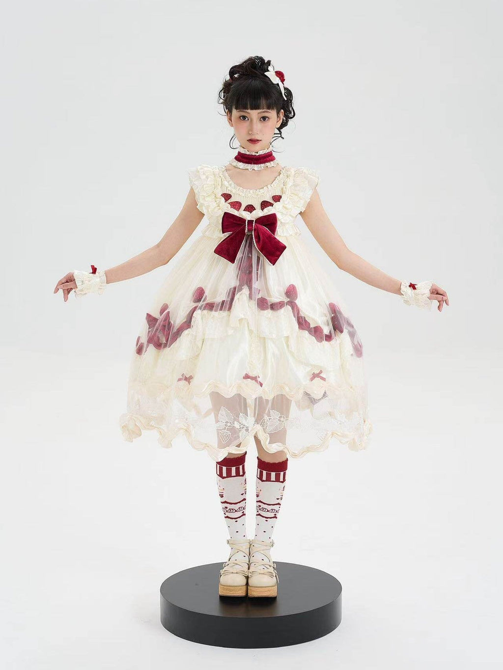 Strawberry Cream Cake White Sweet Lolita OP Set - image 9