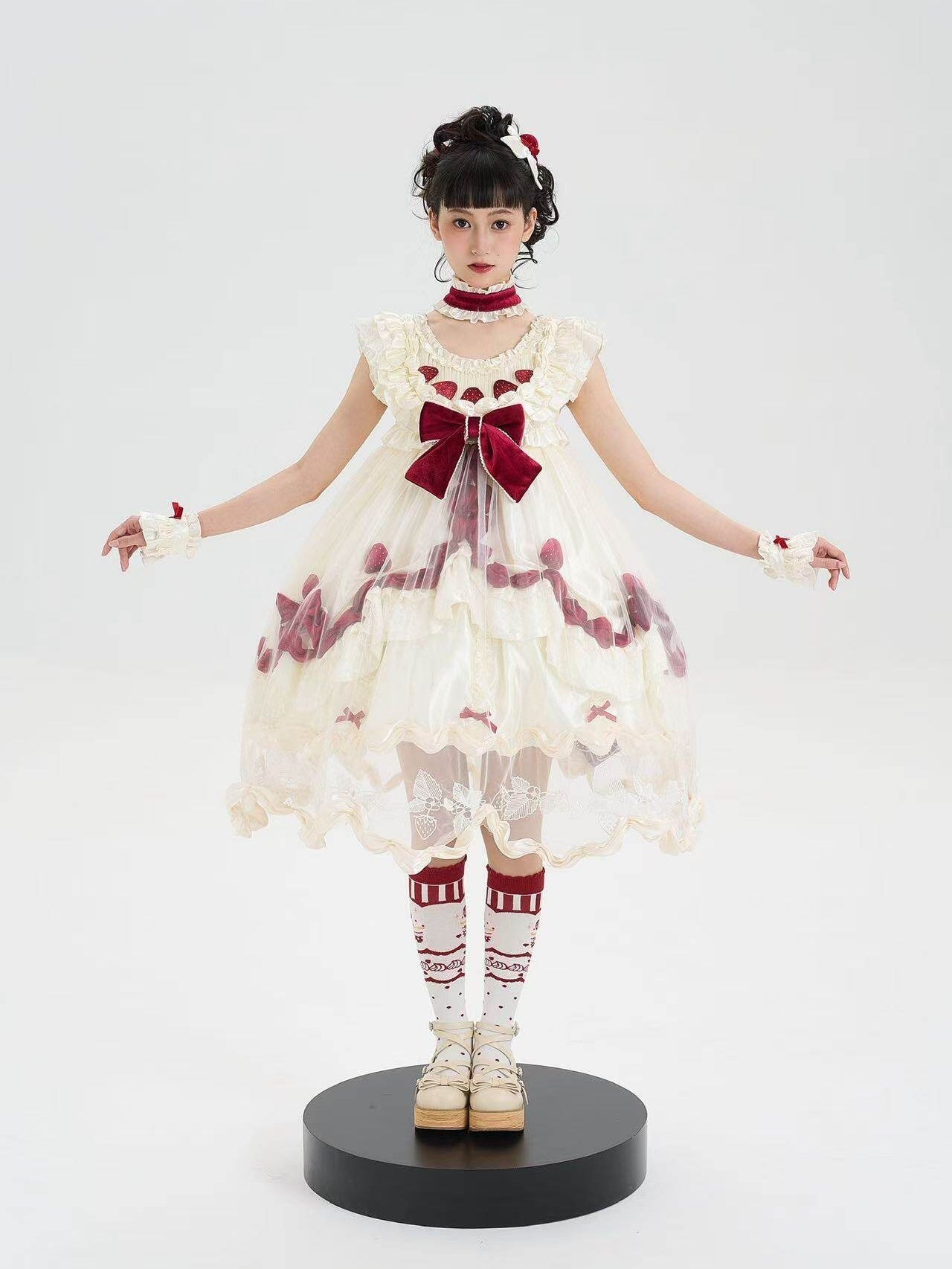 Strawberry Cream Cake White Sweet Lolita OP Set - image 9