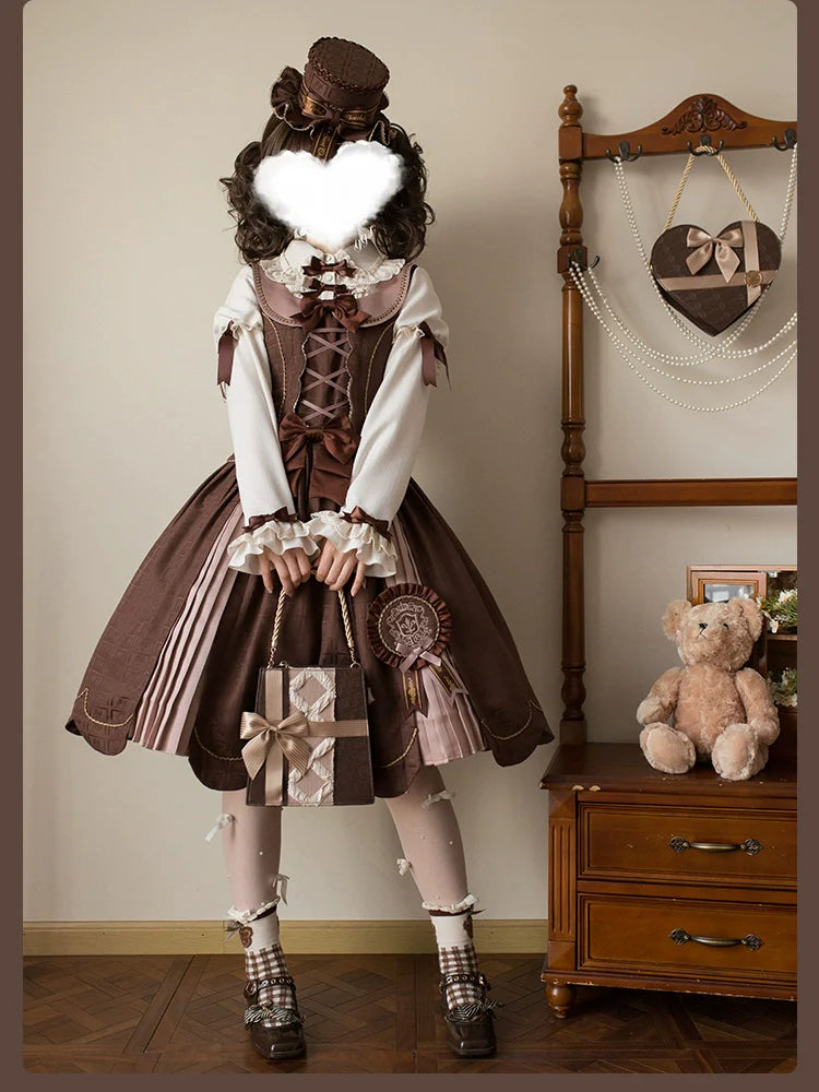 Bear Chocolate Slab - Classic Lolita Pleated JSK & SK Dress, Side Zipper - image 11